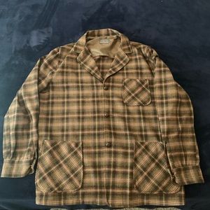 Pendleton wool “smoking jacket” blazer with leather toggle buttons. Unlined.